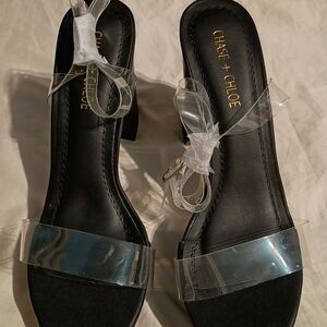 New & Unused Chase + Chloe Hela Women’s Black Clear Strap Heeled Sandals-Size 9